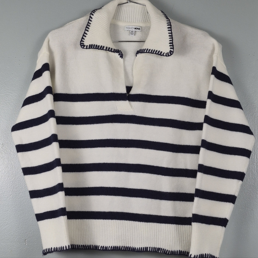 Fashion Nova Women’s Retro Striped Knitted Oversized Sweater – XS, Never Worn